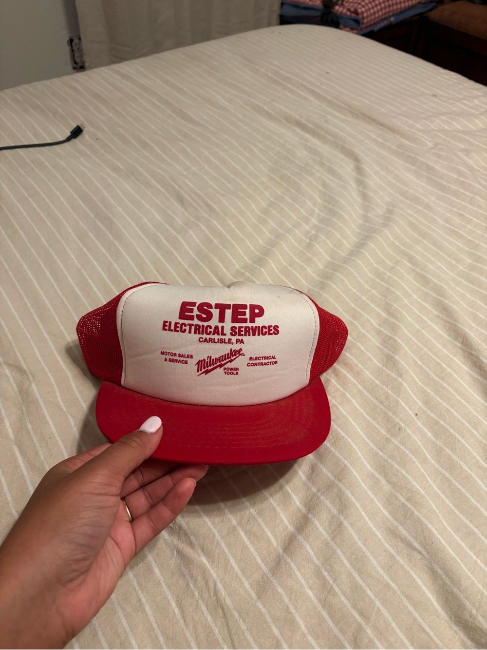 ESTEP Electrical Services Red and White Mesh Trucker Hat